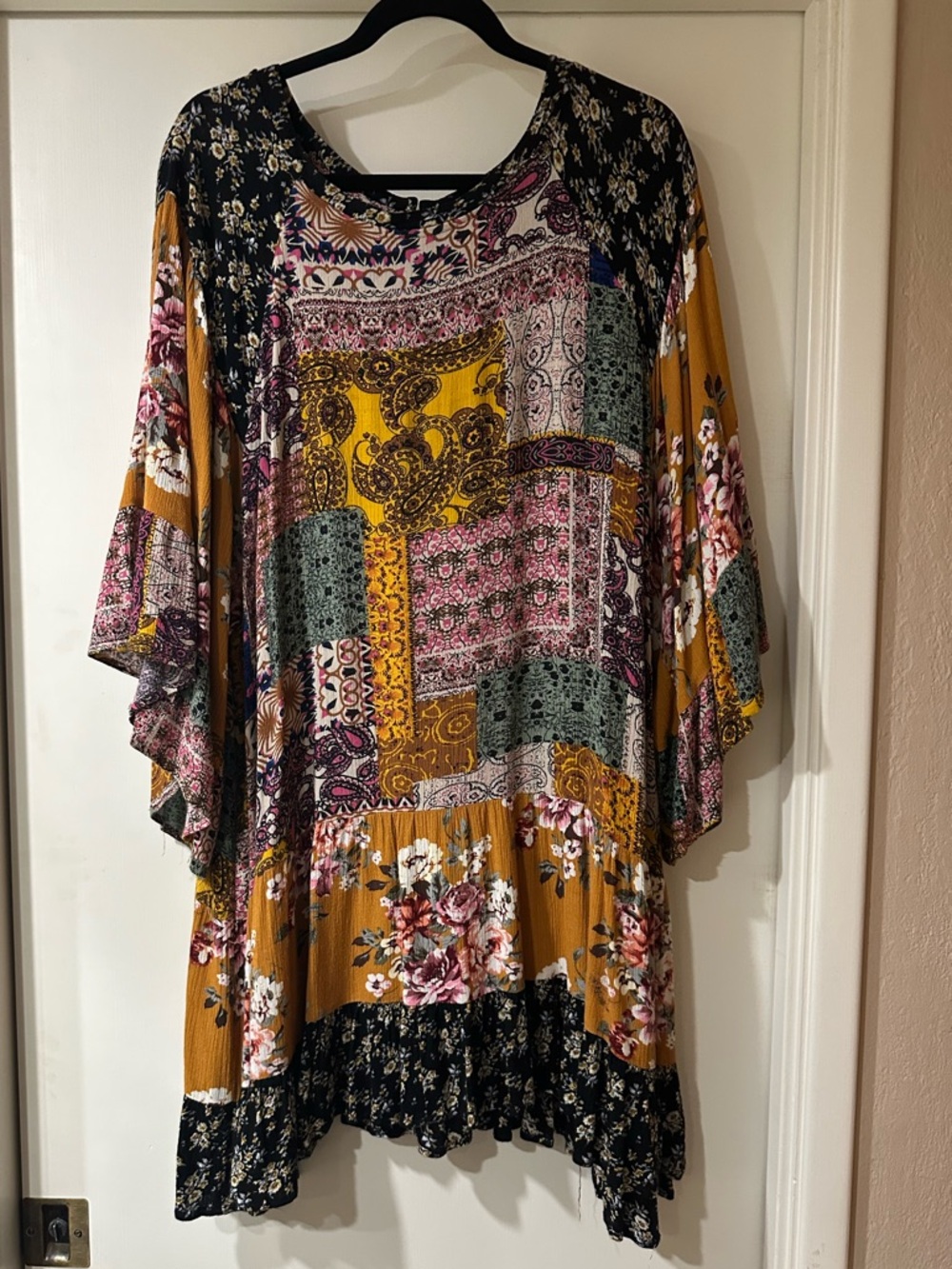 Umgee Mustard Multi Patchwork Floral Boho Tunic